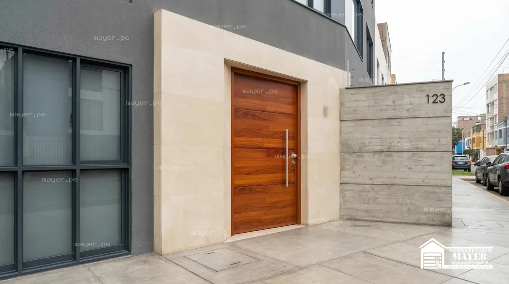 Puerta acceso madera natural moderna