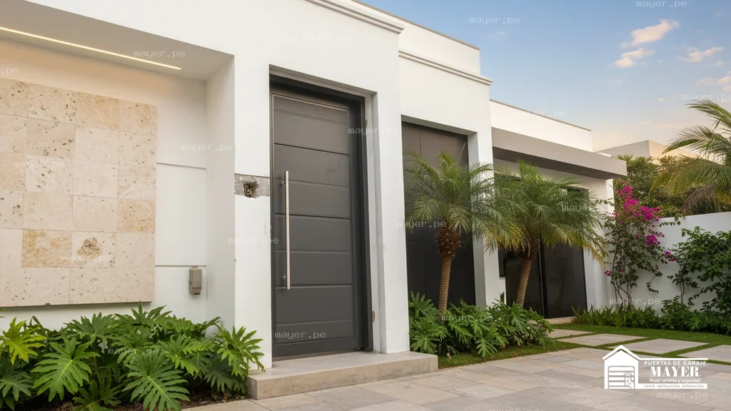 Puerta peatonal gris minimalista